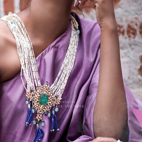Pure Silver Jewellery Indian ,polki diamond set,Big Indian Necklace,Indian jadau ,Indian Wedding Jewelry,pure Silver jewelry-NIHIRA-SHABURIS