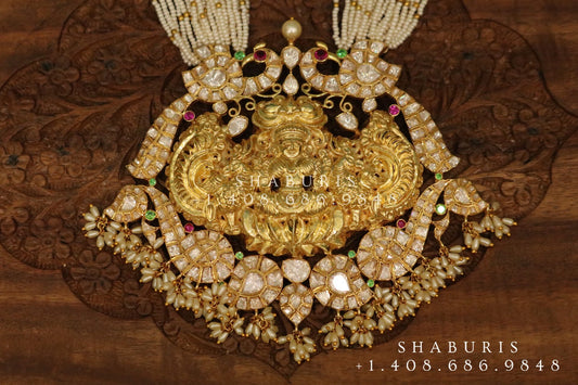 Temple LakshmiJewelry,Pure Silver Jewelry Indian ,Lakshmi Pendent ,Big pendent,Antique Jewelry,Indian Temple Jewelry-NIHIRA-SHABURIS