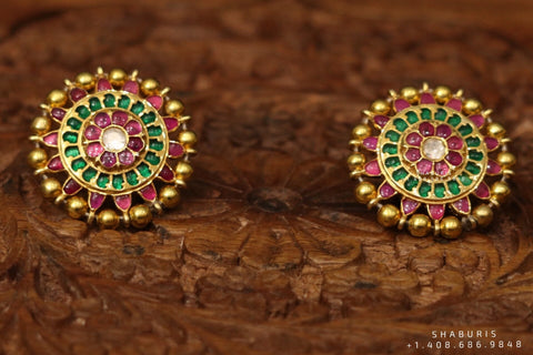 Ruby stud,polki stud,polki diamond jewelry in silver,big studs,indian jewelry,statement jewelry-SHABURIS