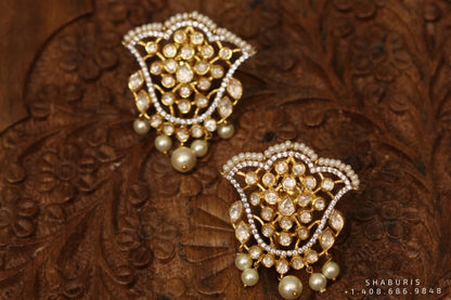 Ravvala jhumka diamond stud,polki stud,polki diamond jewelry in silver,big studs,indian jewelry,statement jewelry-SHABURIS