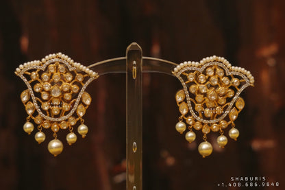 Ravvala jhumka diamond stud,polki stud,polki diamond jewelry in silver,big studs,indian jewelry,statement jewelry-SHABURIS