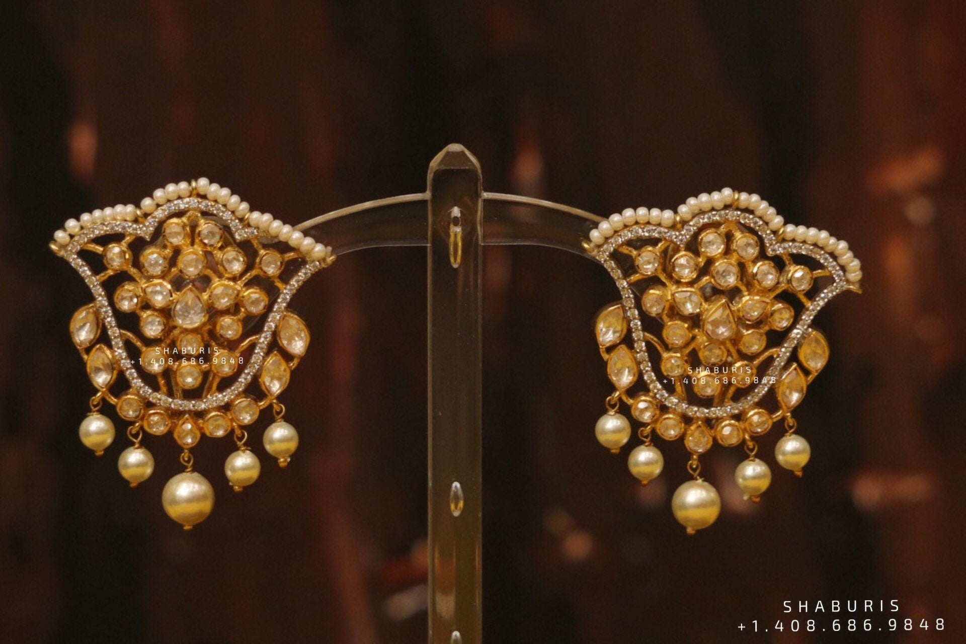 Ravvala jhumka diamond stud,polki stud,polki diamond jewelry in silver,big studs,indian jewelry,statement jewelry-SHABURIS
