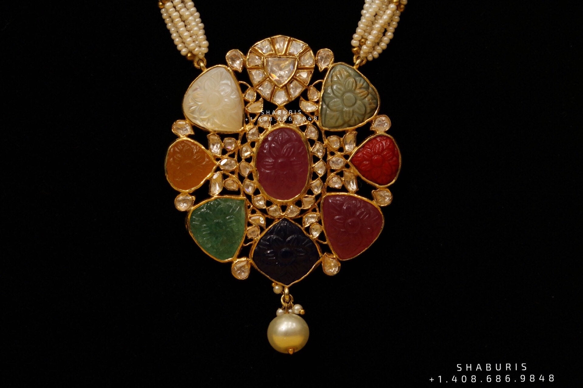 Navaratan necklace,emerald string,ruby kundan,pendent necklace,statement jewelry,indian jewelry,bridal jewelry,Traditional jewelry