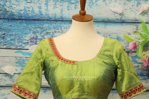 Silk Saree Blouse | Silk Blouse | zardhosi work Blouse | Green Saree Blouse | Stitched Saree Blouse | Honeybee Handlooms