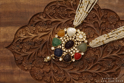 Navaratan necklace,emerald string,ruby kundan,pendent necklace,statement jewelry,indian jewelry,bridal jewelry,Traditional jewelry