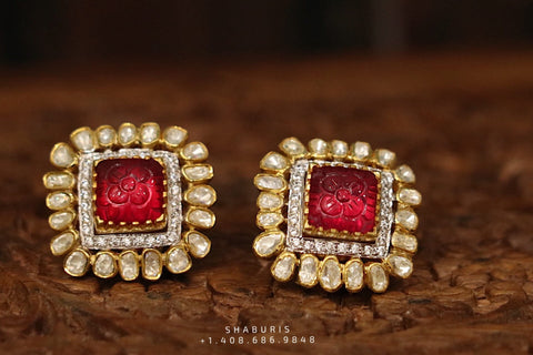 Ruby stud,polki stud,polki diamond jewelry in silver,big studs,indian jewelry,statement jewelry-SHABURIS
