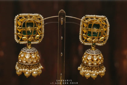 Latest Indian Jewelry,Pure Silver Jewellery Indian ,Moissanite Earrings,polki jhumka,Indian Bridal,Indian Wedding Jewelry-NIHIRA-SHABURIS