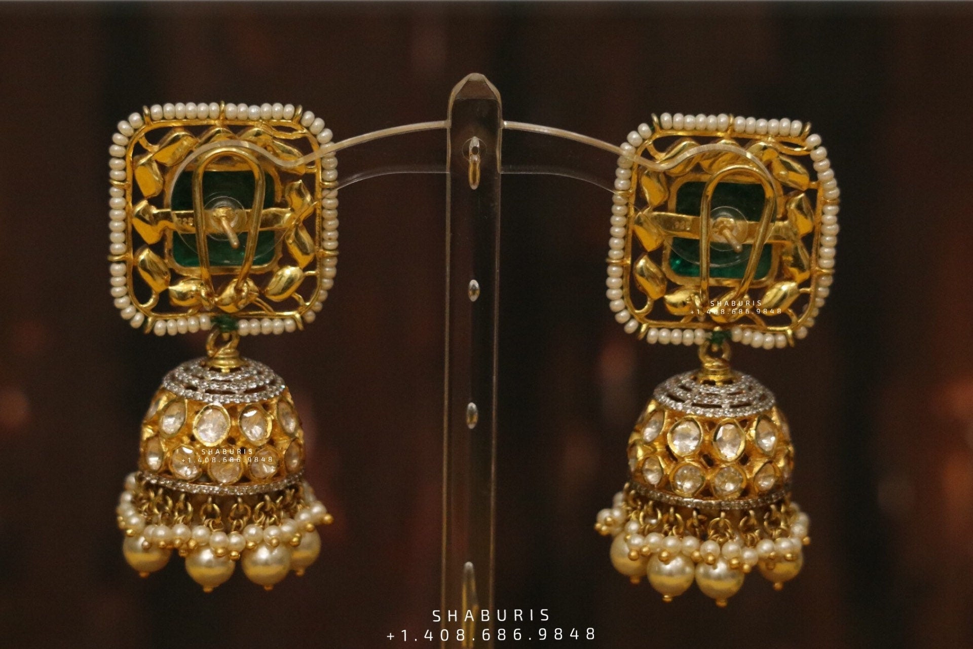 Latest Indian Jewelry,Pure Silver Jewellery Indian ,Moissanite Earrings,polki jhumka,Indian Bridal,Indian Wedding Jewelry-NIHIRA-SHABURIS