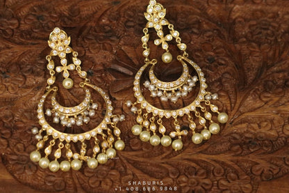 Chandbali , Latest Indian Jewelry,South Indian Jewelry,Pure silver Jhumkas Indian,Indian Earrings,Indian Wedding Jewelry -NIHIRA-SHABURIS