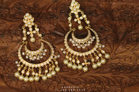Chandbali , Latest Indian Jewelry,South Indian Jewelry,Pure silver Jhumkas Indian,Indian Earrings,Indian Wedding Jewelry -NIHIRA-SHABURIS
