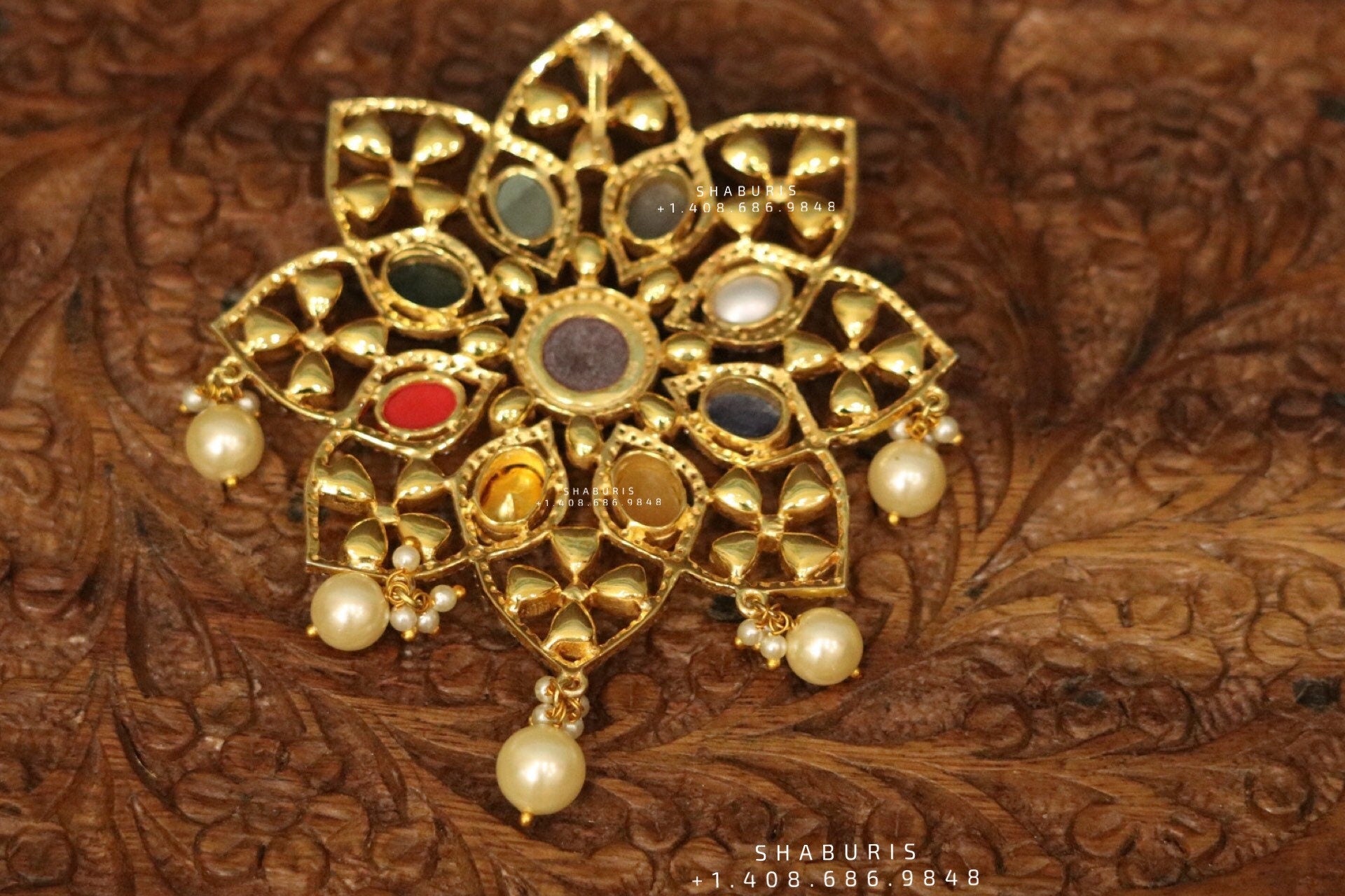 Navaratan pendant ,Pure Silver Jewellery Indian ,simple Necklace,rubies,Indian party wear jewelry,Indian kids Jewelry-NIHIRA-SHABURIS