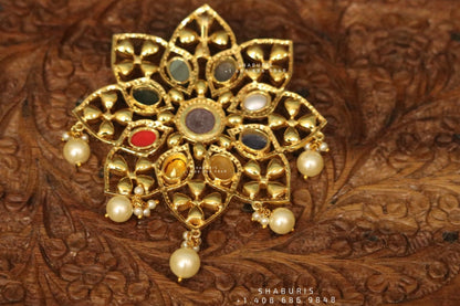 Navaratan pendant ,Pure Silver Jewellery Indian ,simple Necklace,rubies,Indian party wear jewelry,Indian kids Jewelry-NIHIRA-SHABURIS