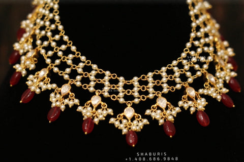Pearl choker,Pure Silver jewelry Indian, diamond choker set,Sabyasachi style,Indian Bridal,Indian Wedding Jewelry-NIHIRA-SHABURIS