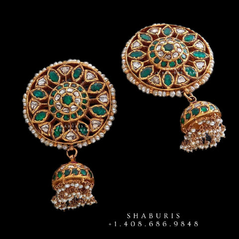 Antique Jhumka,antique buttalu indian,indian gold earrings,chandbali jhumka,ruby emerald jhumka,chandbali earrings,silver -SHABURIS