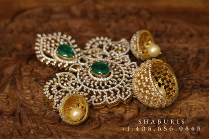 Swarovski pendant,swarovski chain,sabyasachi jewelry inspired Traditional indian Jewelery,Polki haram,Pure silver jewelry-NIHIRA