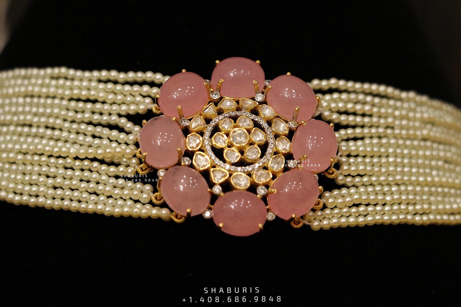Pearl choker,Pure Silver jewelry Indian, diamond choker set,Sabyasachi style,Indian Bridal,Indian Wedding Jewelry-NIHIRA-SHABURIS