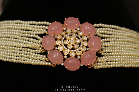 Pearl choker,Pure Silver jewelry Indian, diamond choker set,Sabyasachi style,Indian Bridal,Indian Wedding Jewelry-NIHIRA-SHABURIS