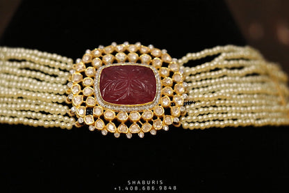 Pearl ruby choker,Pure Silver jewelry Indian, diamond choker set,Sabyasachi jewelry inspired,Indian Bridal,Indian Jewelry-NIHIRA-SHABURIS