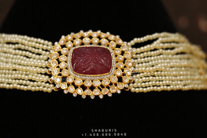 Pearl ruby choker,Pure Silver jewelry Indian, diamond choker set,Sabyasachi jewelry inspired,Indian Bridal,Indian Jewelry-NIHIRA-SHABURIS