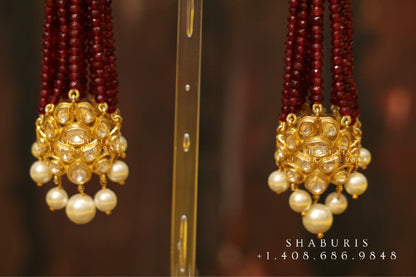 Tassel earrings,swarovski pearls,sabyasachi jewelry inspired Traditional indian Jewelery,Polki earrings,Pure silver jewelry-NIHIRA