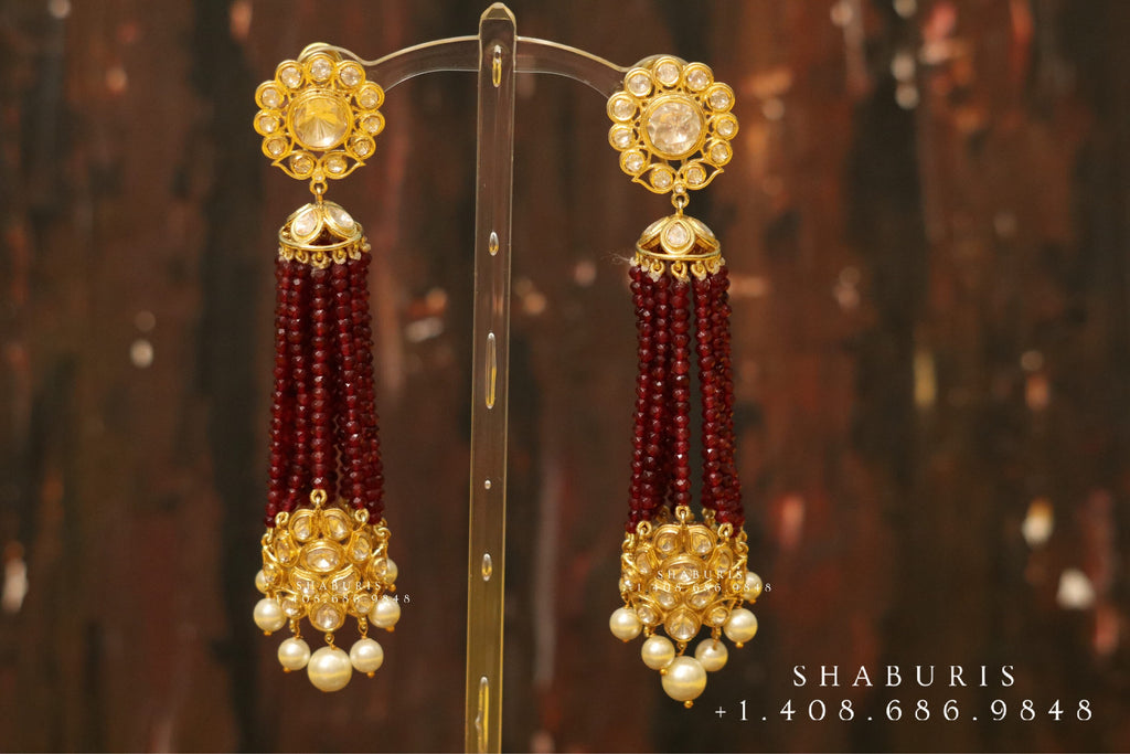 Silver Gold Plated Kundan Tassel Earrings – Vijayshree Sovani Designs
