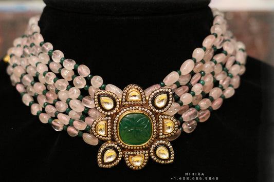 Indian Style fusion choker polki choker pink beads choker artificial jewelry fusion jewelry