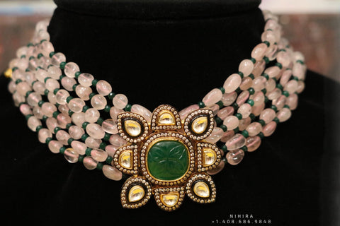 Indian Style fusion choker polki choker pink beads choker artificial jewelry fusion jewelry