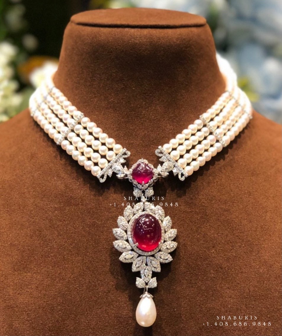 Diamond Choker Pure Silver jewelry Indian ,diamond Necklace,Indian Necklace,Indian Bridal,Indian Wedding Jewelry-NIHIRA-SHABURIS