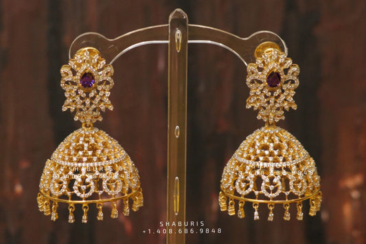 Diamond Buttalu,Swarovski Diamond Jhumka Jewelry Designs,South Indian Jewelry,Jhumka Earrings,Jhumki,latest indian jewellery Designs -NIHIRA
