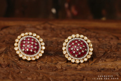 Ruby stud,polki stud,polki diamond jewelry in silver,big studs,indian jewelry,statement jewelry-SHABURIS