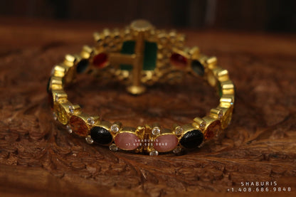 Navaratan bangle,Pure Silver Jewellery Indian ,Moissanite Bangles,Indian Bangles,Navatan Bangles,Multi Color Stone Jewelry,Polki Bangle