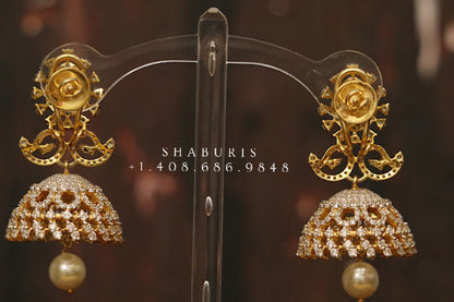 Diamond jhumka diamond buttalu diamond earrings emerald stones diamond jhumka pure silver jewelry diamond jewelry bridal custom made jewelry
