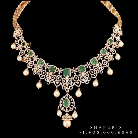 Diamond Choker Pure Silver jewelry Indian ,diamond Necklace,Indian Necklace,Indian Bridal,Indian Wedding Jewelry-NIHIRA-SHABURIS
