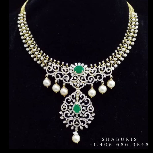 Diamond Choker Pure Silver jewelry Indian ,diamond Necklace,Indian Necklace,Indian Bridal,Indian Wedding Jewelry-NIHIRA-SHABURIS