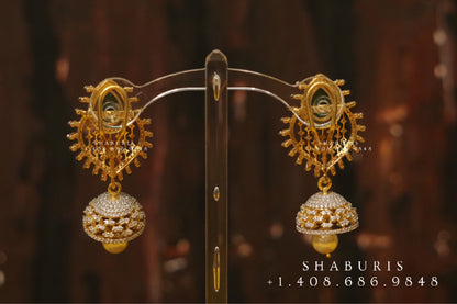 Diamond Jhumka ,diamond earrings,Pure silver Jhumkas Indian,Indian Earrings,Indian Wedding Jewelry -NIHIRA-SHABURIS