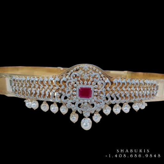 Diamond Vaddanam,South Indian Jewelry,Vaddanam,Kids Vaddanam,hip chain,diamond vaddanam,pure Silver indian jewelry - NIHIRA - SHABURIS