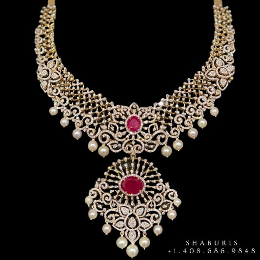 Diamond Choker Pure Silver jewelry Indian ,diamond Necklace,Indian Necklace,Indian Bridal,Indian Wedding Jewelry-NIHIRA-SHABURIS