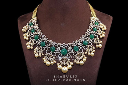 Diamond necklace pure silver necklace emerald quartz south sea pearls swarovski diamond indian jewelry sabyasachi inspired SHABURIS