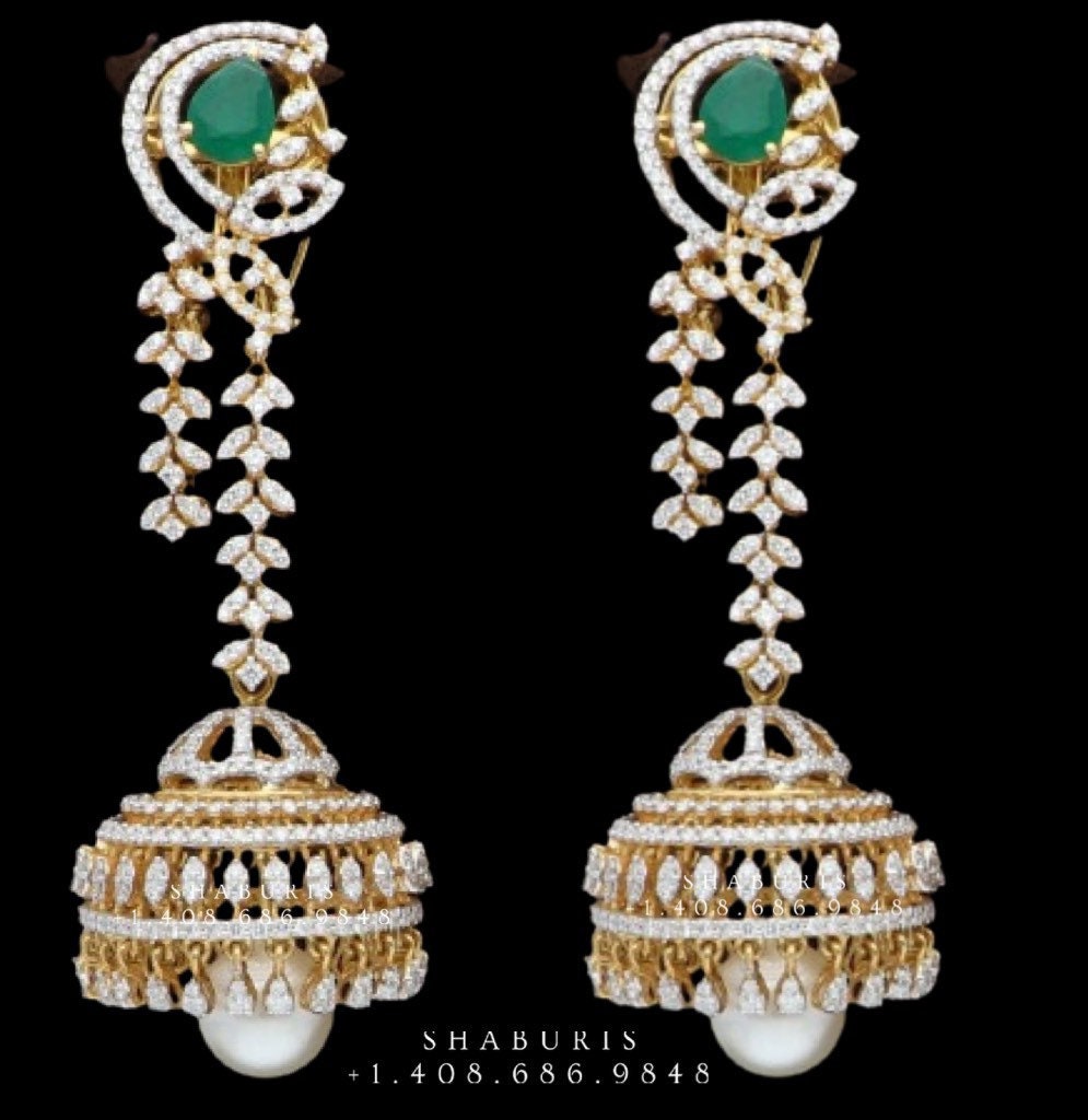 Diamond Jhumka ,diamond earrings,Pure silver Jhumkas Indian,Indian Earrings,Indian Wedding Jewelry -NIHIRA-SHABURIS