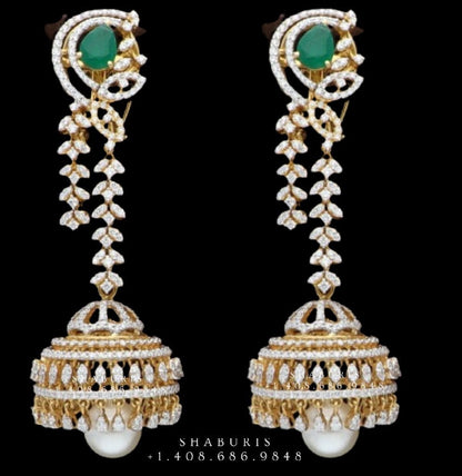 Diamond Jhumka ,diamond earrings,Pure silver Jhumkas Indian,Indian Earrings,Indian Wedding Jewelry -NIHIRA-SHABURIS