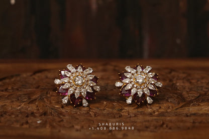 Ruby stud,polki stud,polki diamond jewelry in silver,big studs,indian jewelry,statement jewelry-SHABURIS