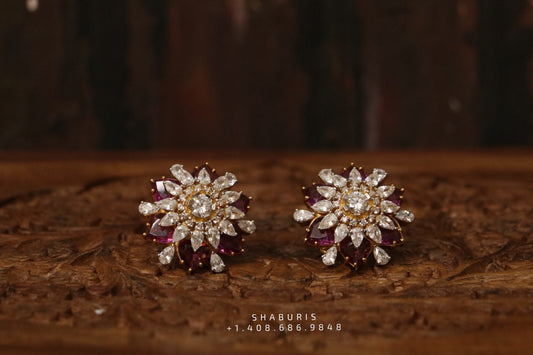 Ruby stud,polki stud,polki diamond jewelry in silver,big studs,indian jewelry,statement jewelry-SHABURIS
