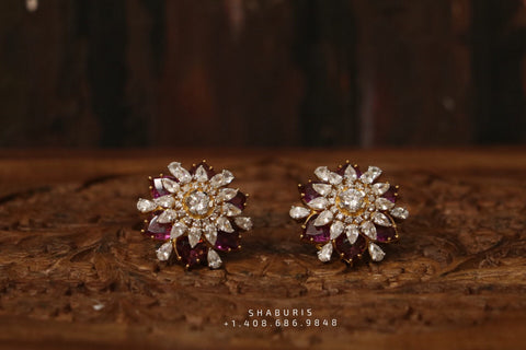 Ruby stud,polki stud,polki diamond jewelry in silver,big studs,indian jewelry,statement jewelry-SHABURIS