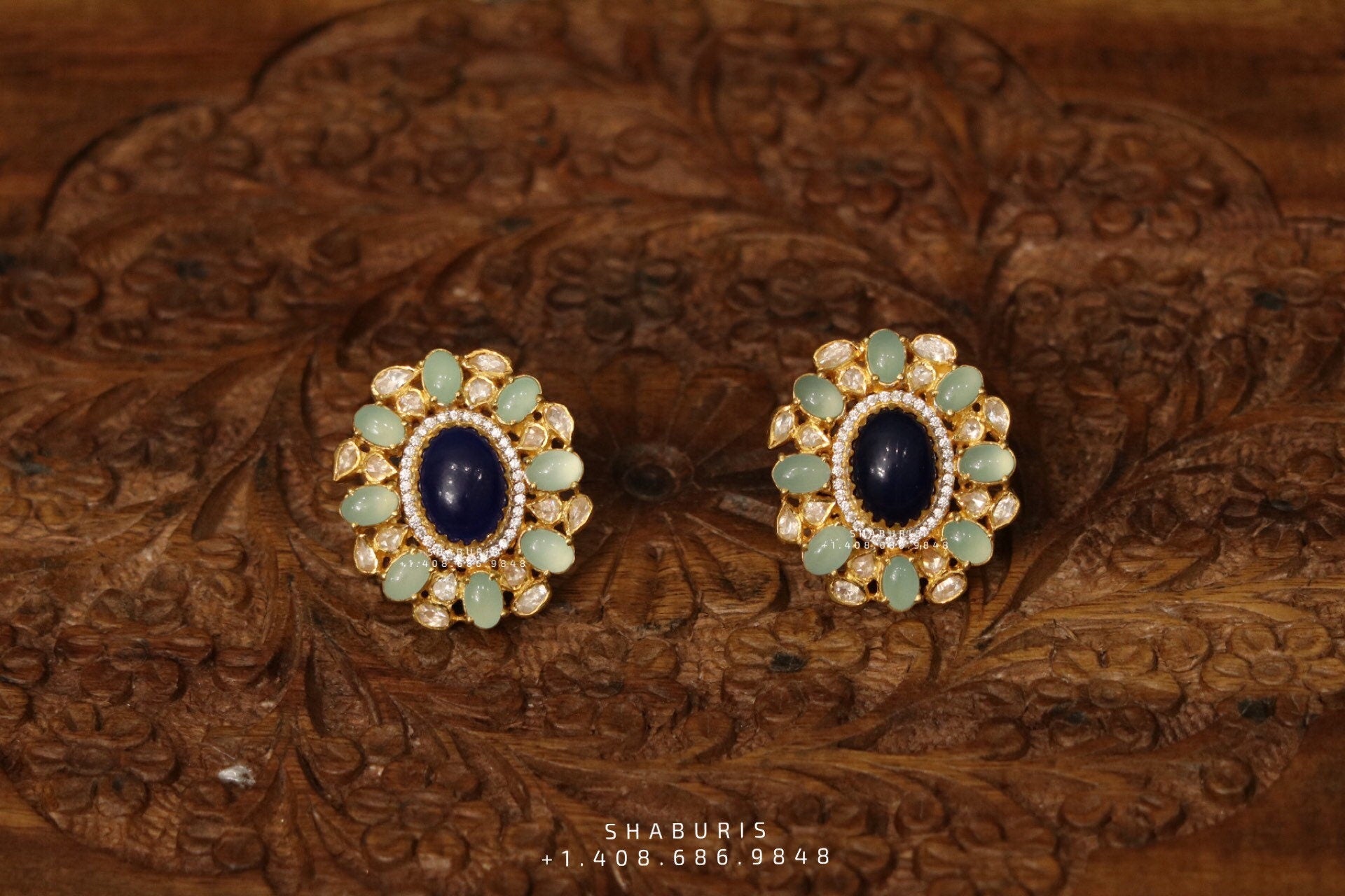 Indian Jewelry,Pure Silver Jewellery Indian ,Big Stud,Big Indian Stud,Indian Bridal,Indian Wedding Jewelry-NIHIRA-SHABURIS