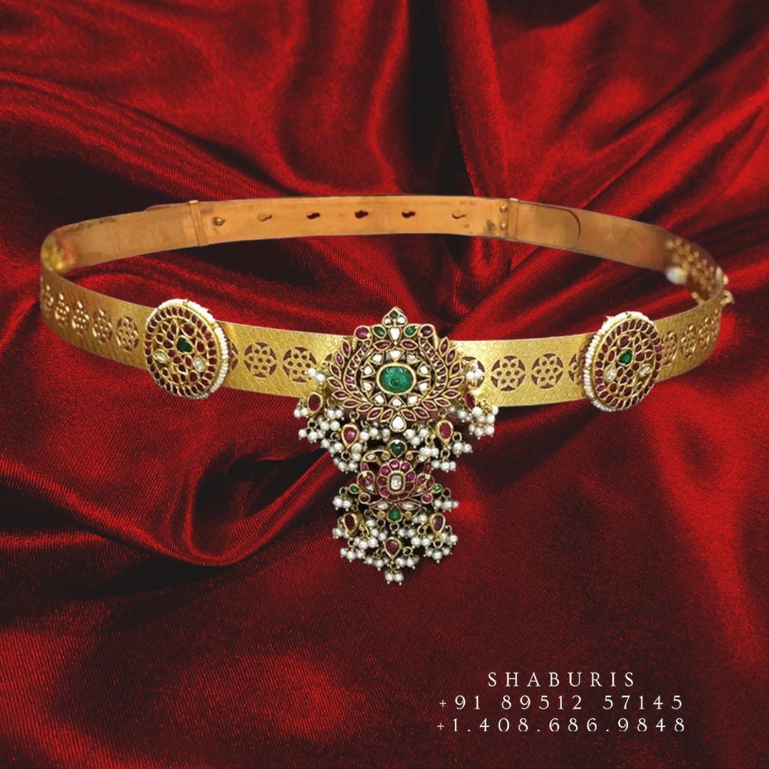 Vaddanam hip belt hip chain kamar chain ruby vaddanam detatchable vaddanam vadiyanam saree belt temple jewelry antique jewelry - SHABURIS