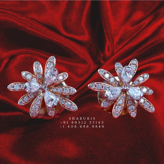 Diamond studs,South Indian Jewelry,diamond jhumka,jewelry sets,diamond jewelry,pure Silver indian jewelry - NIHIRA - SHABURIS