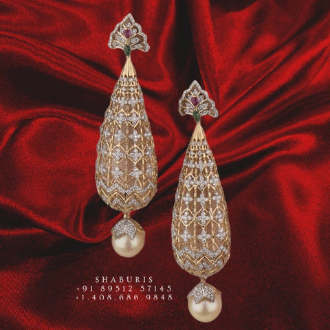 Diamond jhumka,ruby jhumkas ruby earrings South Indian Jewelry,diamond earrings,pure Silver indian jewelry - NIHIRA - SHABURIS