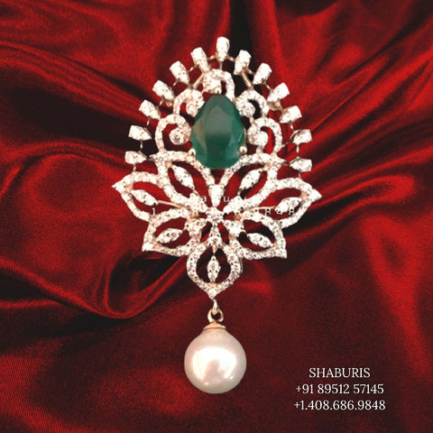 Diamond Pendant indian,South Indian jewelry,Pure silver diamond pendent,swarovski Pendent,Indian Wedding Jewelry -NIHIRA-SHABURIS