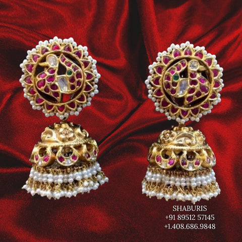 Antique Jewelry,Pure Silver Jewellery Indian ,antique jhumka,Big studs,Indian Bridal,South Indian Wedding Jewelry-NIHIRA-SHABURIS