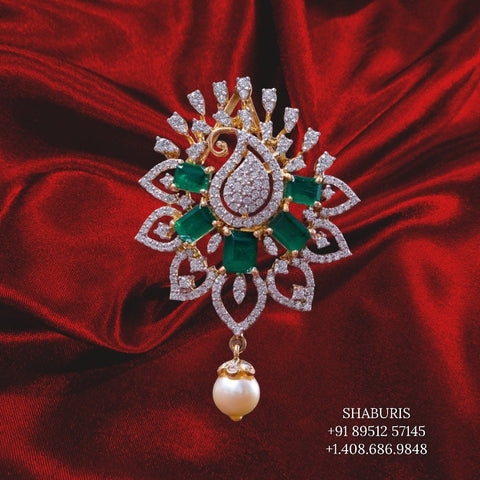 Diamond pendant pure silver jewelry indian jewelry emerald pearl pendant simple jewelry gift jewelry set - SHABURIS